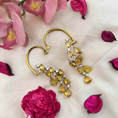 Vriksham Designer Yellow Gemstone Cascading EarCuff With Stud Earrings-G21424