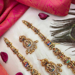 Vriksham Classic Gold Look Shiv-Parvati Antique Enamel Temple Haram-Gold Bead-G22052