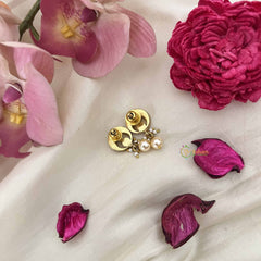 Vriksham Minimal Stud Kundan Jadau Earrings With Pearls-Red-J3639