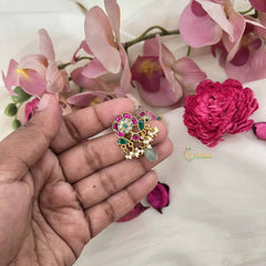 Vriksham Small Circular Studs Kundan Jadau Earrings With Pearls-Green Bead-J3640