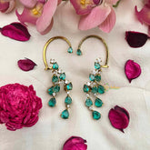 Vriksham Designer Aqua Green Gemstone Cascading EarCuff With Stud Earrings-G21425