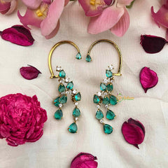 Vriksham Designer Aqua Green Gemstone Cascading EarCuff With Stud Earrings-G21425