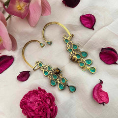 Vriksham Designer Aqua Green Gemstone Cascading EarCuff With Stud Earrings-G21425