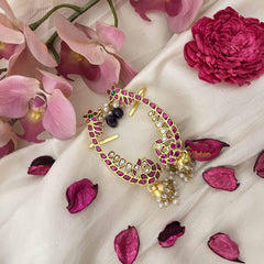 Vriksham Elegant Floral Peacock Jhumkas With Ear cuff-Red White-Green Bead-Pearl-J3643