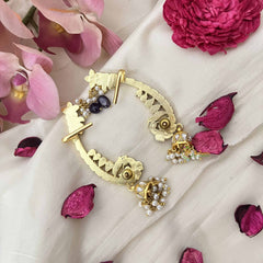 Vriksham Elegant Floral Peacock Jhumkas With Ear cuff-Red White-Green Bead-Pearl-J3643