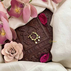 Vriksham Unique 3 Pearls Drop Motif Press Naths/Nose Pin-Red White-G20724