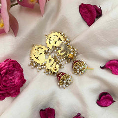 Vriksham Premium Peacock Kundan Jadau Ear Cuff With Jhumka-Red Green-Pearls-J4070