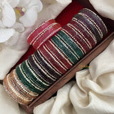 Vriksham Stylish Multi Colorful Glass With Stone Bangle Kada Set Return Gift-G19984