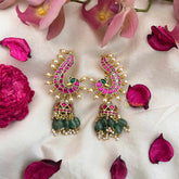 Vriksham Royal Peacock Kundan Jadau Ear Cuff With Jhumka-Pearls Detailing-Green Bead-J4069