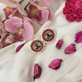 Vriksham Statement Circular Kundan Studs with Green Stone Detailing-J3646