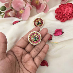 Vriksham Statement Circular Kundan Studs with Green Stone Detailing-J3646