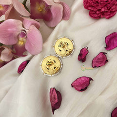 Vriksham Statement Circular Kundan Studs with Green Stone Detailing-J3646