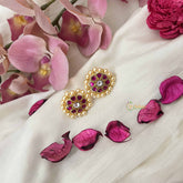 Vriksham Pearl-Edged Kundan Jadau Studs Earring -Red White-J3647