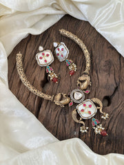 Exquisite Jadau Kundan Hasli Choker -Turquoise and Red- J1842