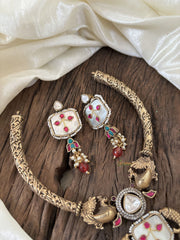 Exquisite Jadau Kundan Hasli Choker -Turquoise and Red- J1842