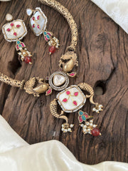 Exquisite Jadau Kundan Hasli Choker -Turquoise and Red- J1842