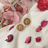 Vriksham Classic Gold-Tone Kundan Jadau Studs Earring -Red White & Green-Pearl-J3648