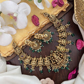 Vriksham Gold Look Alike Lakshmi Short Neckpiece-Green Bead-G17837