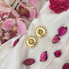 Vriksham Classic Gold-Tone Kundan Jadau Studs Earring -Red White & Green-Pearl-J3648