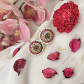 Vriksham Ethnic Floral Red and Pearl Fusion Kundan Jadau Studs Earrings-J3649