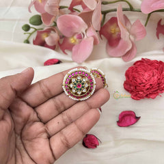 Vriksham Ethnic Floral Red and Pearl Fusion Kundan Jadau Studs Earrings-J3649