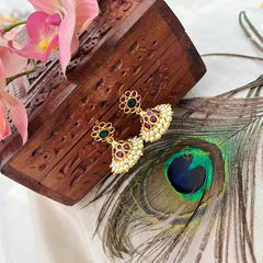 Vriksham Traditional Floral With Ruby & Emerald Kemp Stones Jhumkas -G21434