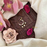 Vriksham Designer Leaf Style Press Naths/Nose Pin-Red White-Pearls-G20750