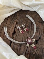 Silver Look Alike Hasli with Red Pendant - J1881