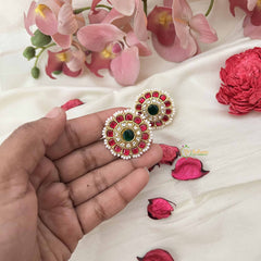 Vriksham Ethnic Flower-Inspired Stud Earrings With Pearls Jadau Studs Earrings-J3654