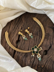 Exquisite Jadau Kundan Hasli Choker -Green - J1840