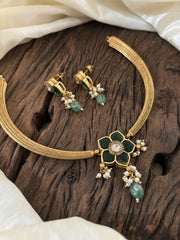 Exquisite Jadau Kundan Hasli Choker -Green - J1840