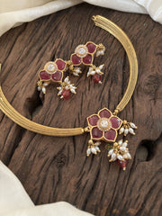 Exquisite Jadau Kundan Hasli Choker -Red- J1839