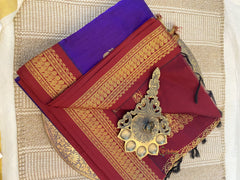Violet With Maroon Border - Kalyani Cotton Saree - VS3746