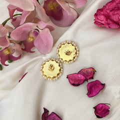 Vriksham Pearl-Framed Sun Floral Elegance Kundan Jadau Stud Earrings-Red White-J3657