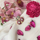 Vriksham Royal Radiance Manga Kundan Jadau Stud Earrings-Red White & Green-J3658