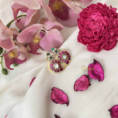 Vriksham Royal Radiance Manga Kundan Jadau Stud Earrings-Red White & Green-J3658