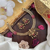 Vriksham Premium Lakshmi Dual Peacock Jadau Addigai-Red-Gold Bead-G17822