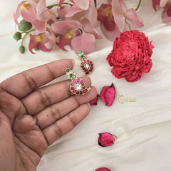 Vriksham Royal Radiance Manga Kundan Jadau Stud Earrings-Red White & Green-J3658