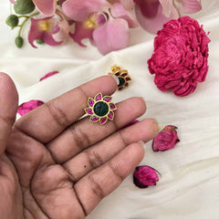 Vriksham Lotus Bloom Studs Kundan Jadau Stud Earrings-Red Green-J3659