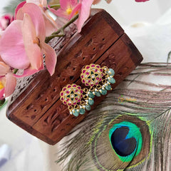 Vriksham Elegant Floral Jadau Kundan Stud-Green Beads-J4074