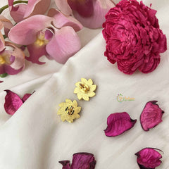 Vriksham Lotus Bloom Studs Kundan Jadau Stud Earrings-Red Green-J3659