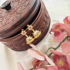 Vriksham Classic Micro Gold Finish Floral With Ruby & White Kemp Stones Jhumkas-G21437