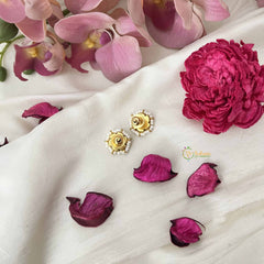 Vriksham Pearl Petal Green Kundan & Pearl Cluster Kundan Jadau Stud Earrings-J3660