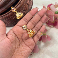 Vriksham Classic Micro Gold Finish Floral With Ruby & White Kemp Stones Jhumkas-G21437
