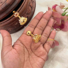 Vriksham Classic Micro Gold Finish Floral With Ruby & White Kemp Stones Jhumkas-G21437