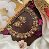 Vriksham Gold Look Alike Lakshmi Jadau Short Neckpiece-Red Green-G17851