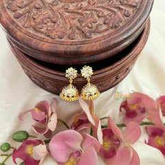 Vriksham Antique Micro Gold Finish Floral With White Kemp Stones Jhumkas-G21438