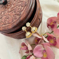 Vriksham Antique Micro Gold Finish Floral With White Kemp Stones Jhumkas-G21438