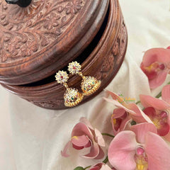 Vriksham Micro Gold Finish Floral With Ruby & Emerald & White Kemp Stones Jhumkas-G21436