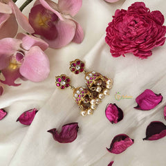 Vriksham Elegant Gold Kundan Jadau Jhumkas-Red White-Pearl-J3665